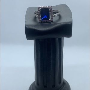 Sterling Silver Blue Sapphire Halo Ring With CZ’s